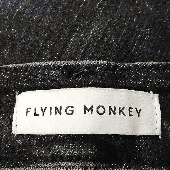 Flying Monkey Jeans 28 Button Fly Mid Rise Slit Flare Distressed Black Stretch - Picture 8 of 10